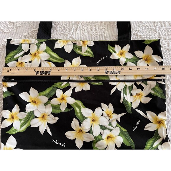 Local Design Hawaii Reversible Tote Flowers Leaves Large Zipper Bag Souvenir USA - Picture 7 of 12